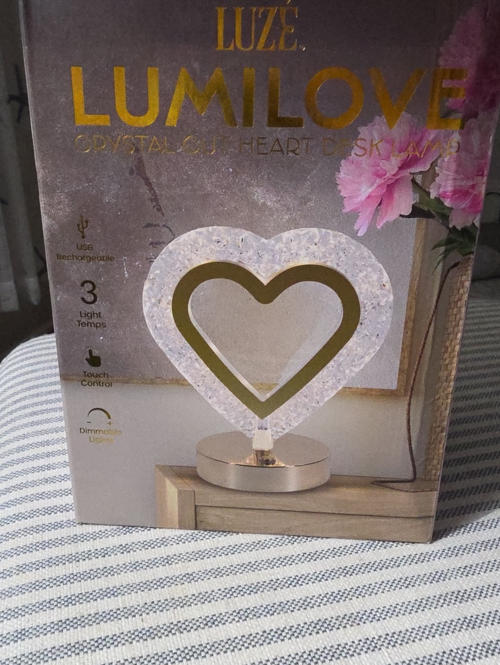 Lumilove Crystal Heart Desk Lamp - Gold Accent